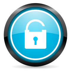 padlock blue glossy circle icon on white background