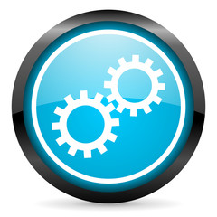 gears blue glossy circle icon on white background
