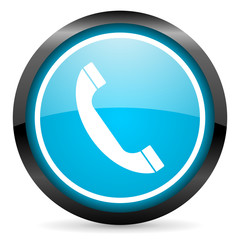 phone blue glossy circle icon on white background