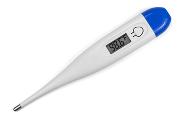 Electronic body thermometer. Healthy temperature. Fahrenheit - obrazy, fototapety, plakaty