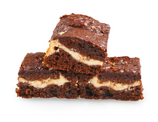 pile of brownies with white and dark chocolate isolated on white