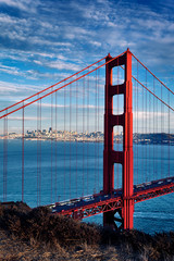 vertical view of Golden Gate Bridge