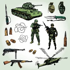 Foto op Plexiglas Sommige militaire dingen kleurrijk met de hand getekend © tsaplia