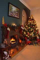 Christmas Tree and Festive Fireplace