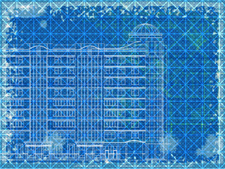 Grunge blue horizontal architectural background. Eps10