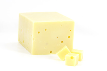 Cheese block emmentaler on white background, isolated