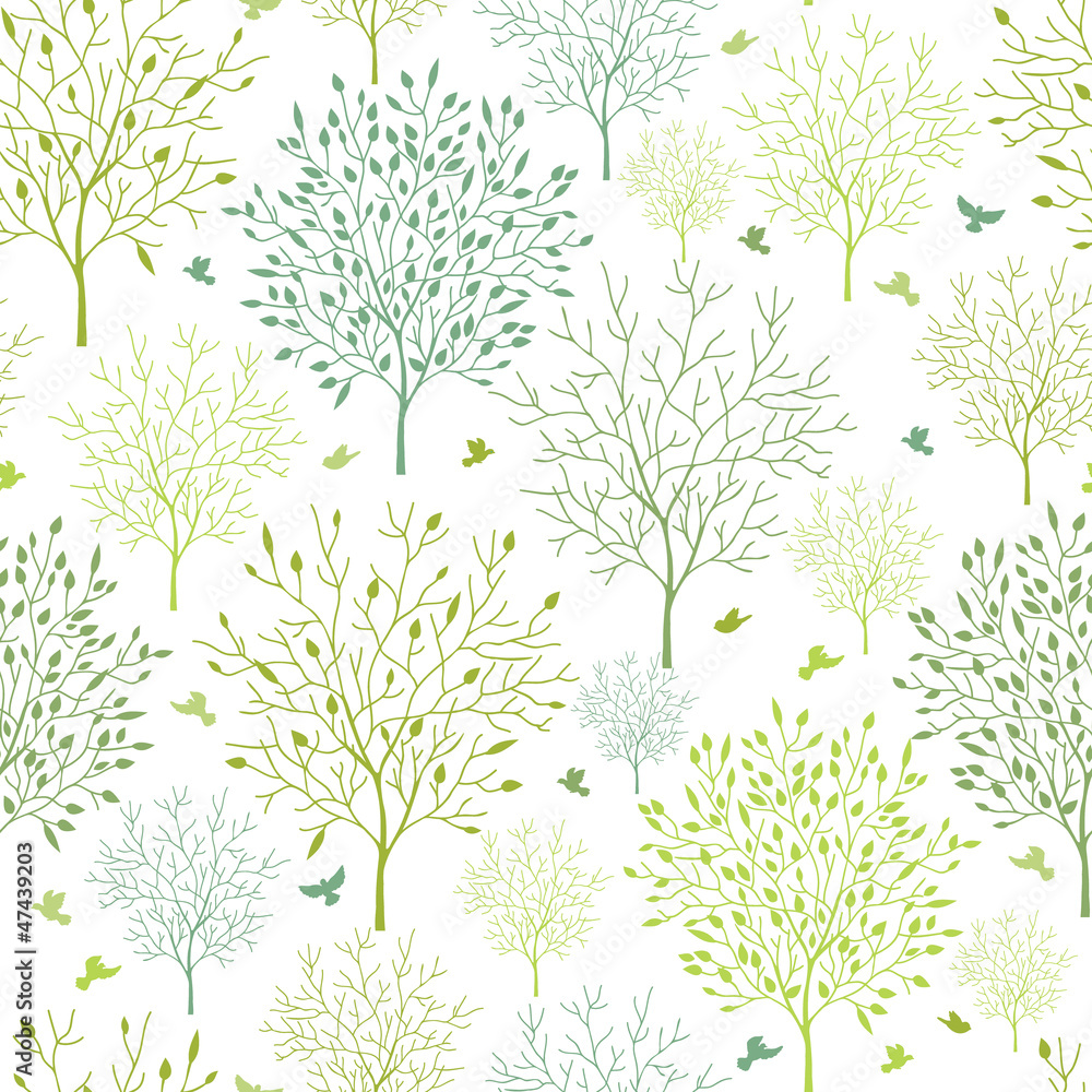 Wall mural vector spring trees seamless pattern background with floral