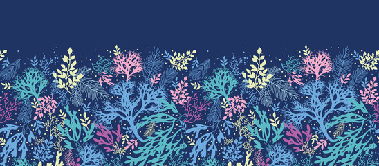 Vector underwater seaweed horizontal seamless pattern ornament © Oksancia