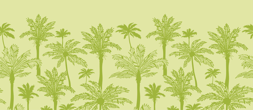 Vector green palm trees horizontal seamless pattern ornament