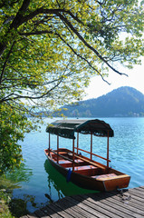 A pletna, traditional Slovenia boat, on Lake Bled