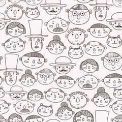 seamless pattern with doodle faces
