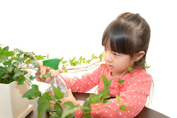 植物に水やりをする女の子
