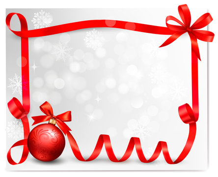 Holiday background with red gift bow with gift boxes