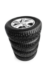 winter wheels stack isolated on white