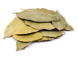 Papier Peint photo Herbes Bay Laurel Leaves Isolated on White