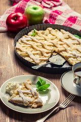 Freshly baked apple pie served on a plate