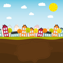Fototapeta premium Banner with small town. Vector illustration.