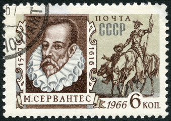 USSR - 1966: shows portrait of Miguel de Cervantes Saavedra