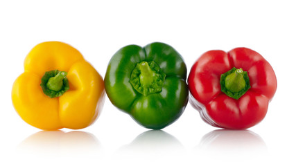 Three colors Paprika isolated on white