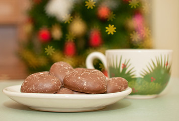 Cookies and Milk for Santa on a Christmas background