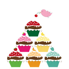 Vogel dekoriert Cupcakes