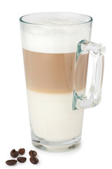 Glass of latte macchiato on the white background