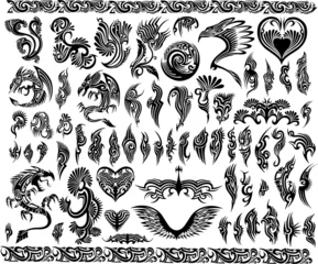 Door stickers Cartoon draw Iconic Dragons border frames Tattoo Tribal Vector Set