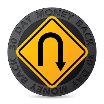 30 day money back guarantee label with road sign