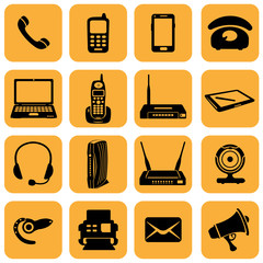 Vector Set of 16 telecommunication icons