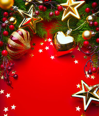 art Christmas Decorations on red background