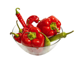 Glass dish full of red and green pepper