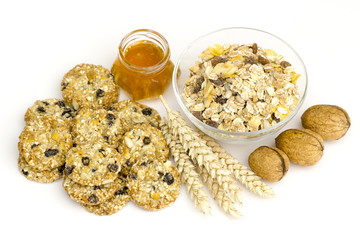 cereal cookies, muesli, honey and nuts