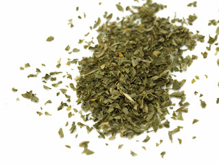 Spice of dried parsley isolated on white background