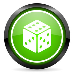 dice green glossy icon on white background