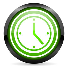 clock green glossy icon on white background