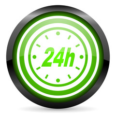 24h green glossy icon on white background