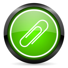 paper clip green glossy icon on white background