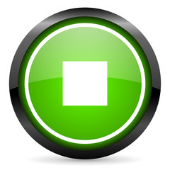 stop green glossy icon on white background