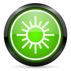 sun green glossy icon on white background