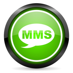 mms green glossy icon on white background