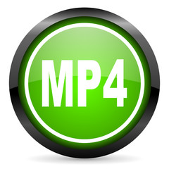 mp4 green glossy icon on white background