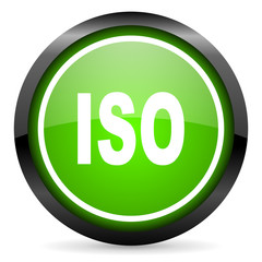 iso green glossy icon on white background