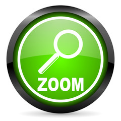 zoom green glossy icon on white background