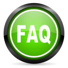 faq green glossy icon on white background