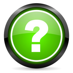 question mark green glossy icon on white background