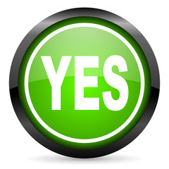 yes green glossy icon on white background