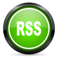 rss green glossy icon on white background