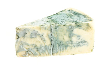 Wedge of soft blue cheese, isolated on white