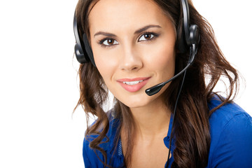 Support phone operator in headset, isolated