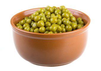 green peas, in a bowl, isolated, white background